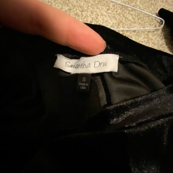 SAMANTHA DRU Ruffle Velvet Cold Open Shoulder Tie Bow Sweatshirt Top - Picture 8 of 10